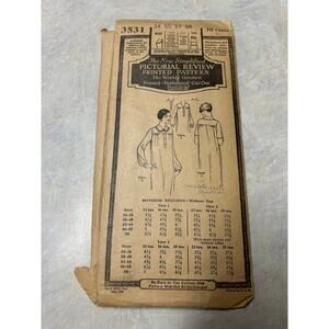 Antique 1920's-30's Pictorial Review Pattern #3531 Ladies Nightgown